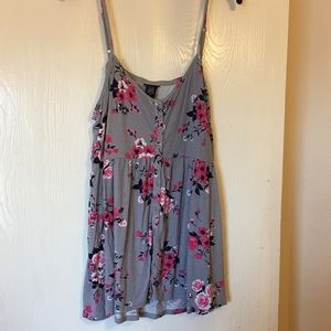 Spaghetti strap grey and pink floral blouse